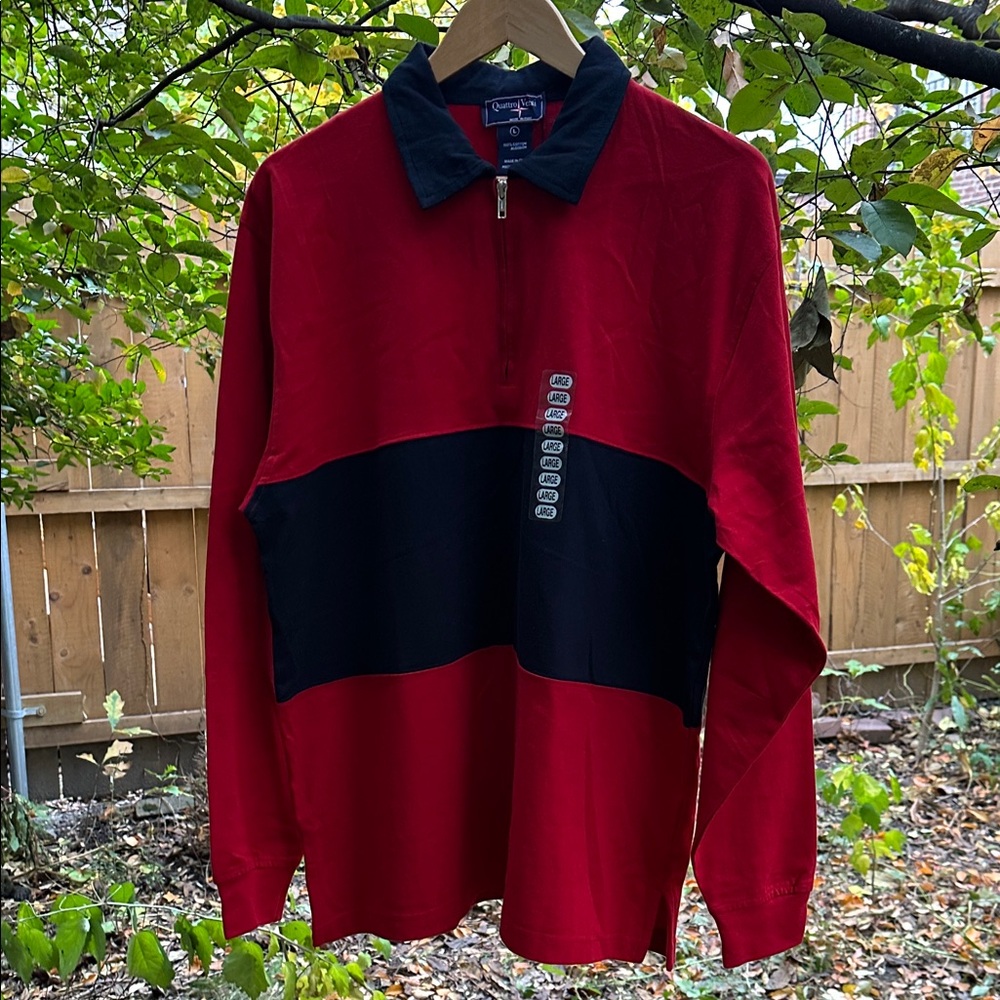 Red and Navy Blue Men’s Size L And XL Long Sleeve Polo Shirt